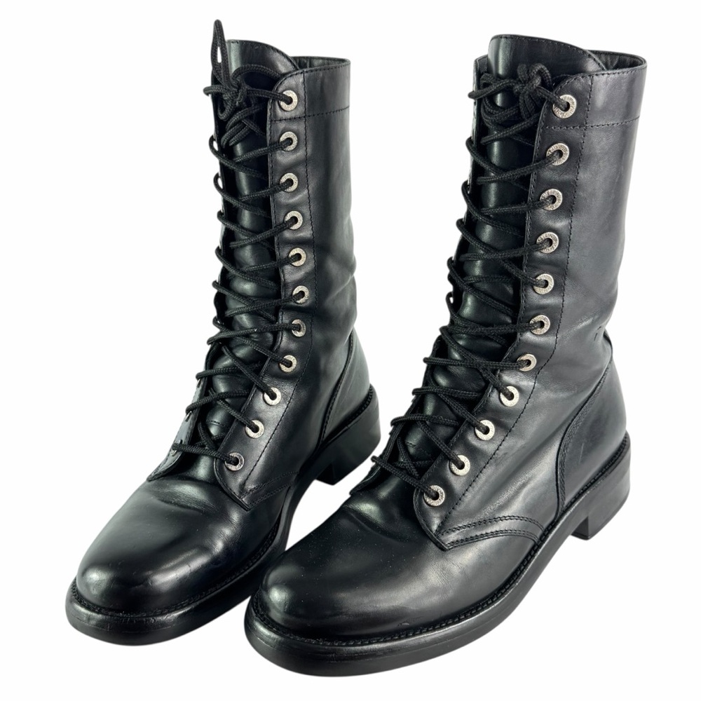 CHANEL Black Leather Women Combat Boots Made in Italy Marked as 40 - 10US - Picture 3 of 16
